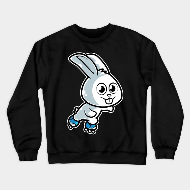 Rabbit Retro Roller Skate White Bunny print Crewneck Sweatshirt by theodoros20